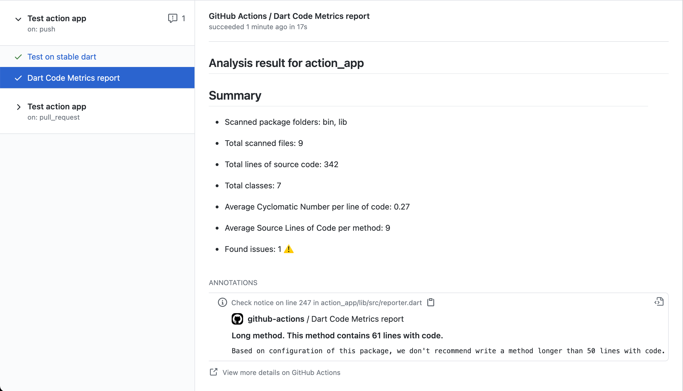 Analysis result example