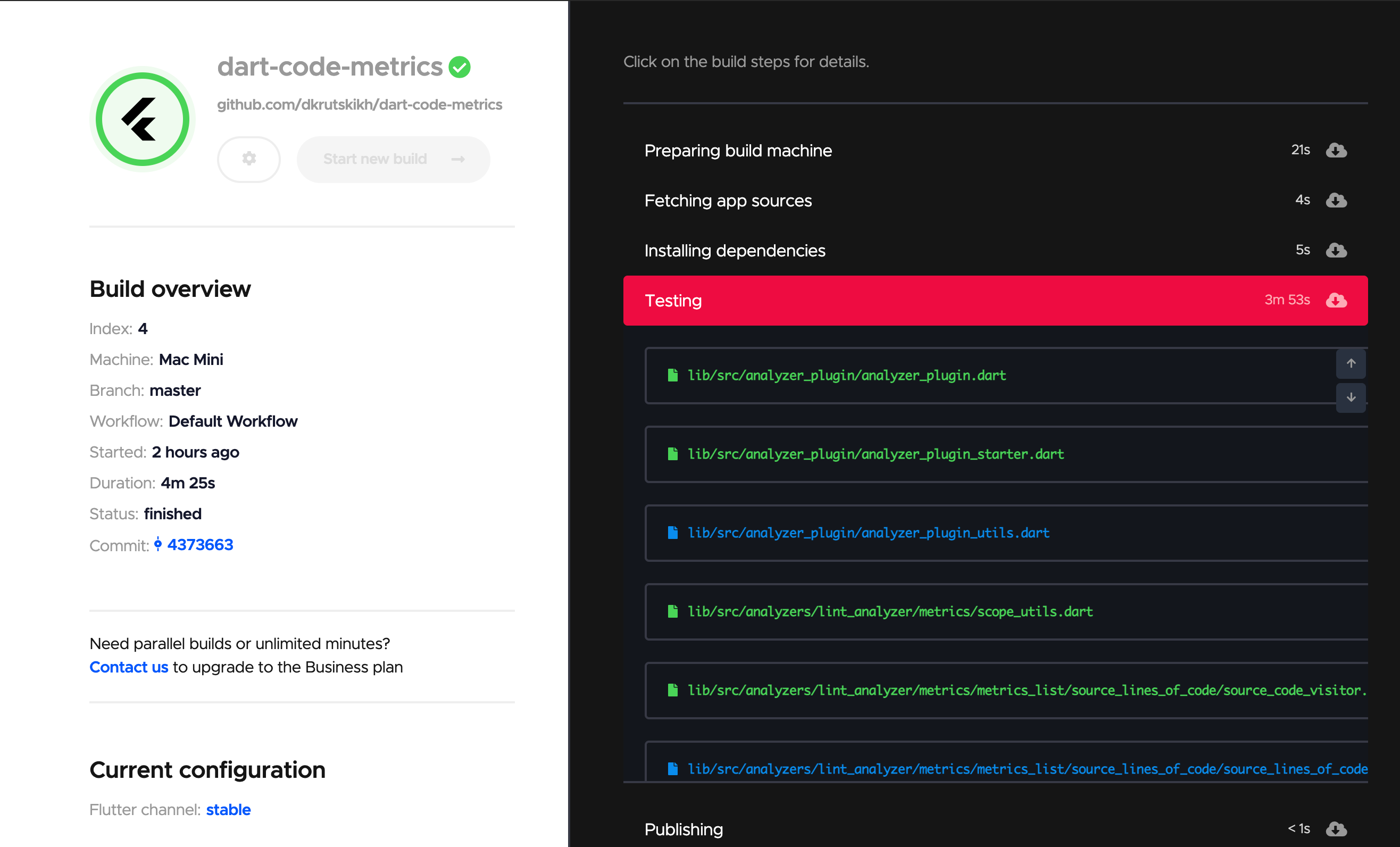 Flutterando Metrics results