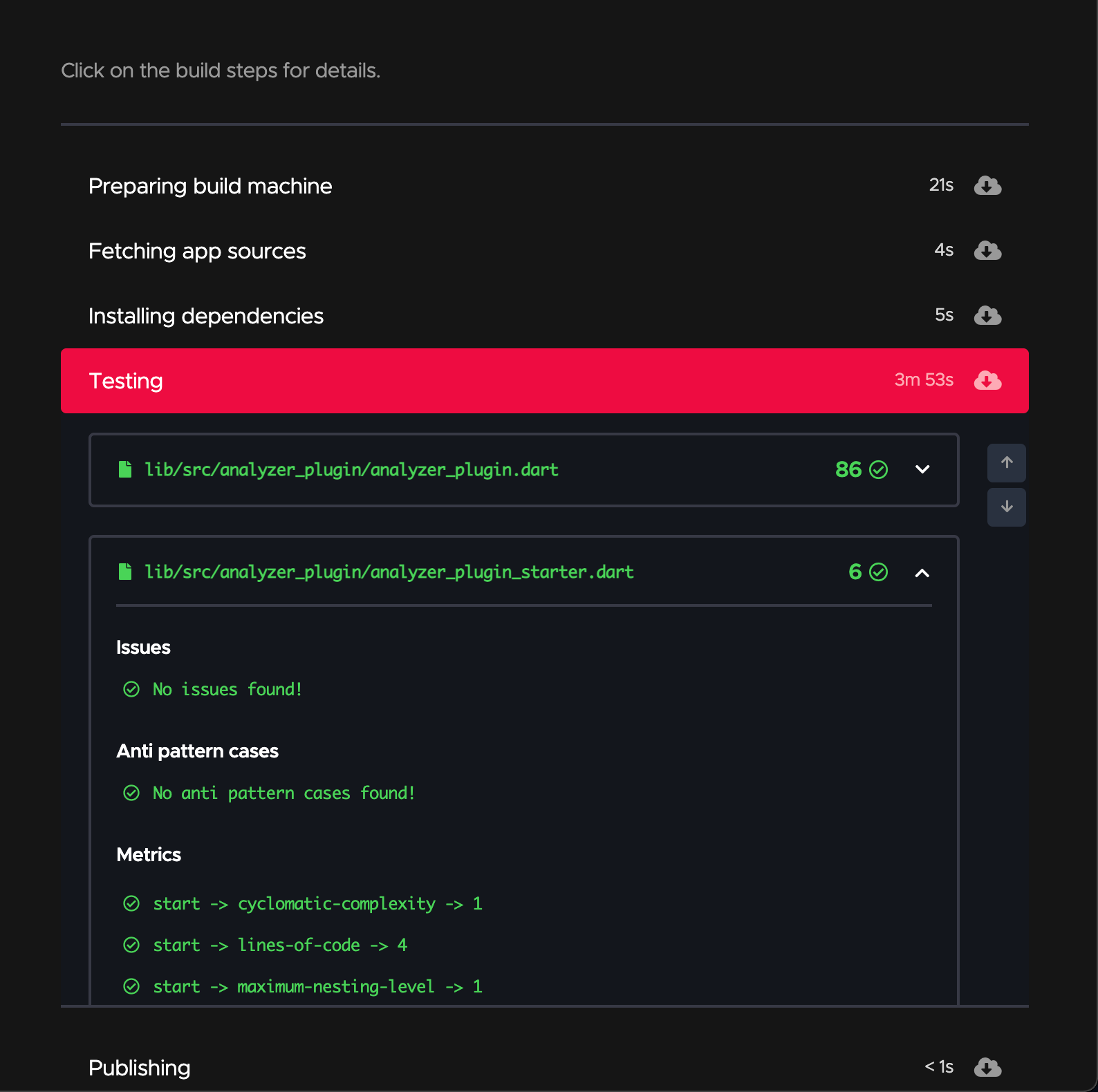 Flutterando Metrics results expanded